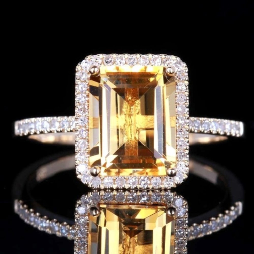 5 CT Yellow Citrine Diamond Silver Engagement Ring